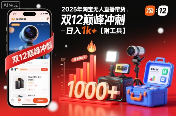 2025年淘宝无人直播带货，冲刺双12，日入1k+【附工具】【揭秘】-赚客网赚