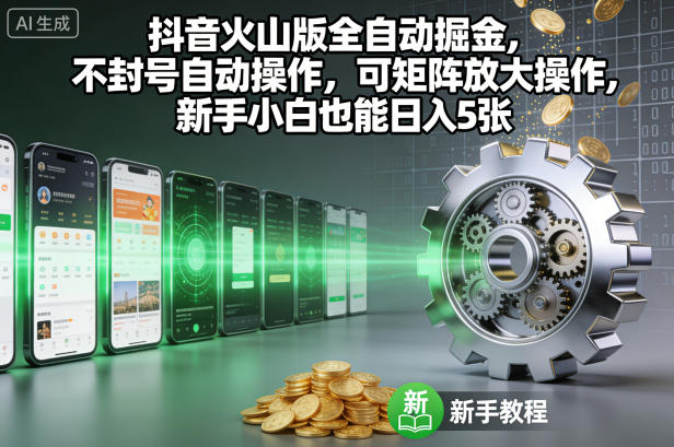 抖音火山版全自动掘金，不封号自动操作，可矩阵放大操作，新手小白也能日入5张【揭秘】-赚客网赚