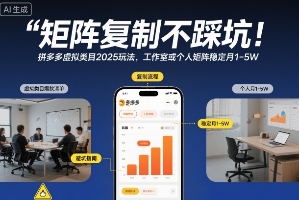 矩阵复制不踩坑！拼多多虚拟类目2025玩法，工作室或者个人矩阵稳定月1-5W【揭秘】-赚客网赚